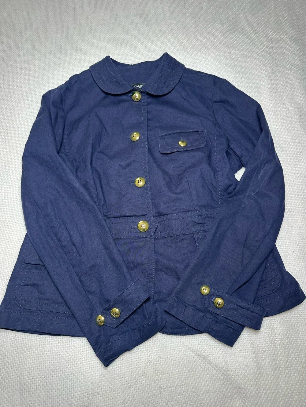 Talbots Petites Navy Blue Utility Jacket - Gold Button Detail - Size 14P